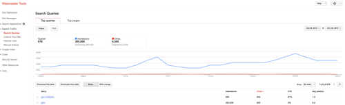 Search queries report - homepage