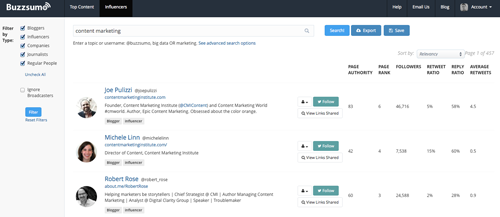 BuzzSumo - influencer report